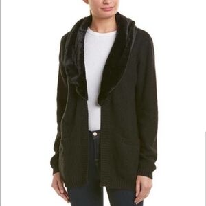 Kut from the Kloth Black Cardigan with Faux Fur Collar Womens XS